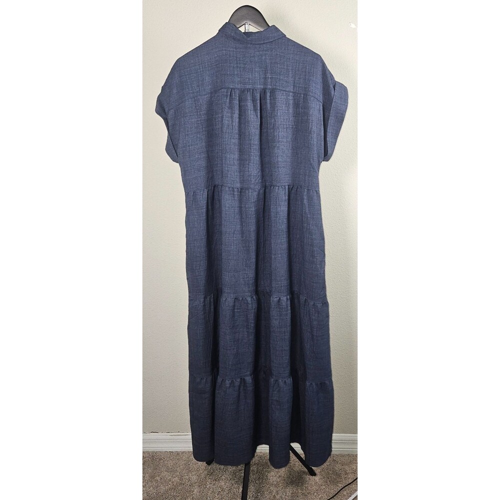 Max Studio London Dress Womens M Blue Tiered Dress Button Front - Picture 6 of 11